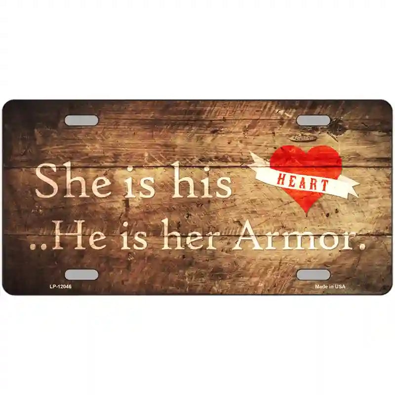 LLP-12046 24 x 12 in. His Heart Her Armor Novelty Metal License Plate