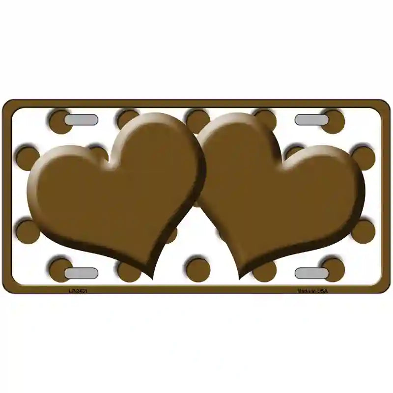 LLP-2431 24 x 12 in. Brown White Polka Dot Brown Centered Hearts Novelty License Plate