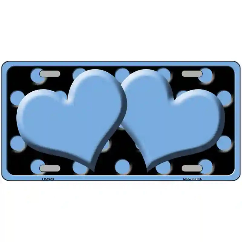 LLP-2433 24 x 12 in. Light Blue Black Polka Dot Light Blue Centered Hearts Novelty License Plate