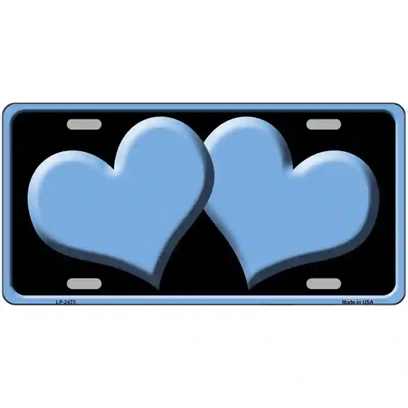 LLP-2475 24 x 12 in. Solid Light Blue Centered Hearts Black Novelty License Plate