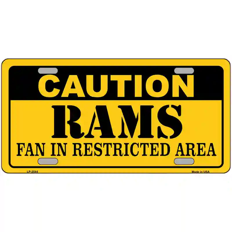 LLP-2544 24 x 12 in. Caution Rams Metal Novelty License Plate