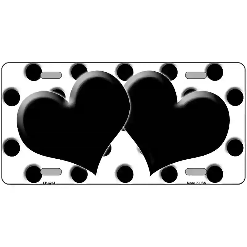 LLP-4254 24 x 12 in. Black White Polka Dot Black Centered Hearts Novelty License Plate