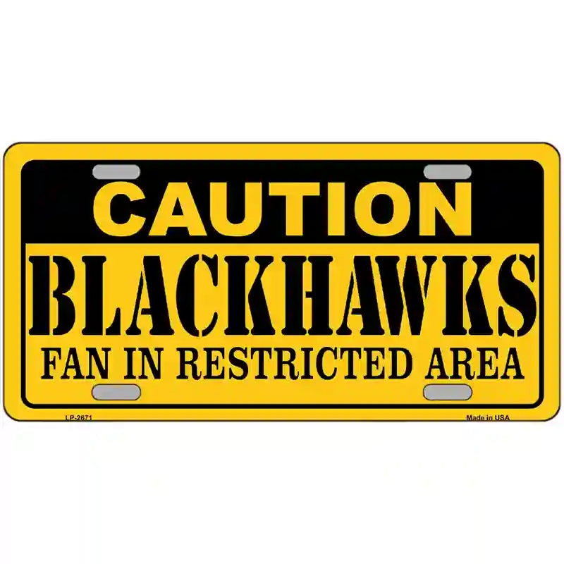 LLP-2671 24 x 12 in. Caution Blackhawks Metal Novelty License Plate