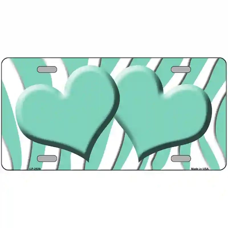 LLP-2939 24 x 12 in. Mint White Zebra Mint Centered Hearts Novelty License Plate