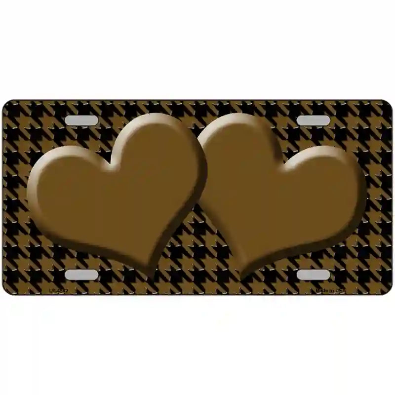 LLP-4582 24 x 12 in. Brown Black Houndstooth Brown Center Hearts Metal Novelty License Plate
