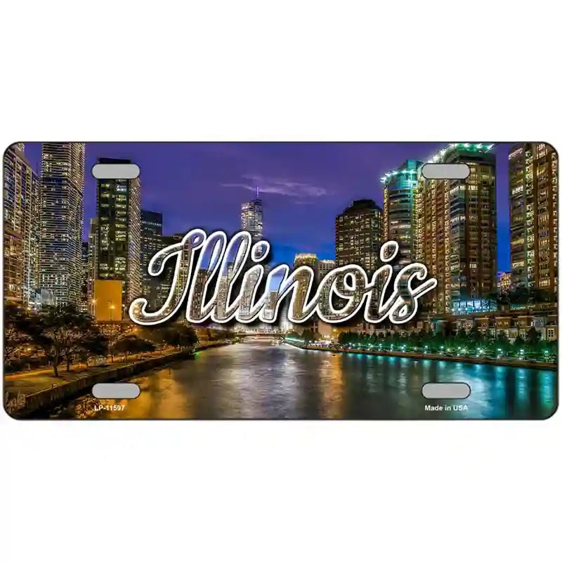LLP-11597 24 x 12 in. Illinois River City Lights Novelty Metal State License Plate