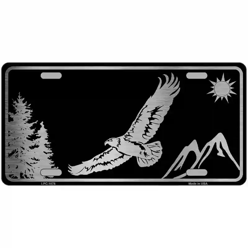 LLPC-1078 24 x 12 in. Eagle Black Brushed Chrome Novelty Metal License Plate