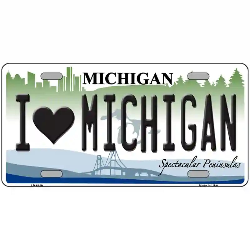 LLP-6119 24 x 12 in. I Love Michigan Metal Novelty License Plate