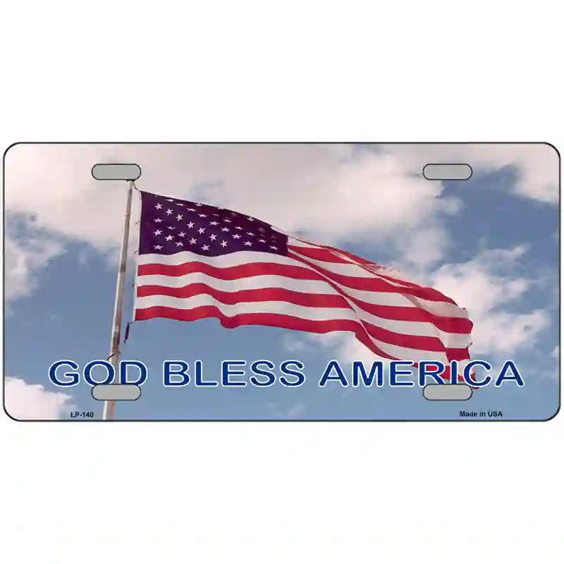 LLP-140 12 x 6 in. God Bless America Flag in Clouds Metal Novelty License Plate