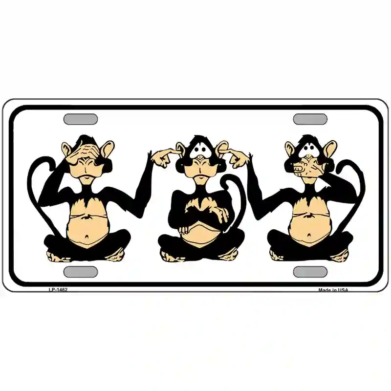 LLP-1462 24 x 12 in. See Hear Speak Monkey Metal Novelty License Plate