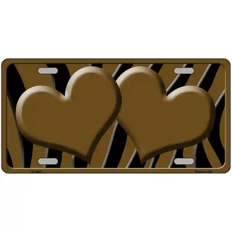 LLP-2442 24 x 12 in. Brown Black Zebra Brown Centered Hearts Novelty License Plate