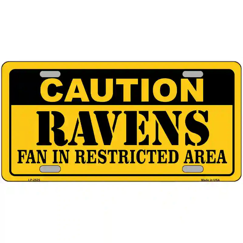 LLP-2525 24 x 12 in. Caution Ravens Metal Novelty License Plate
