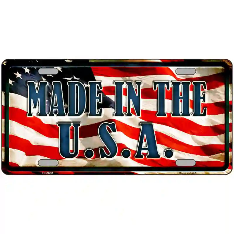 LLP-3663 24 x 12 in. Made in the USA on American Flag Metal Novelty License Plate