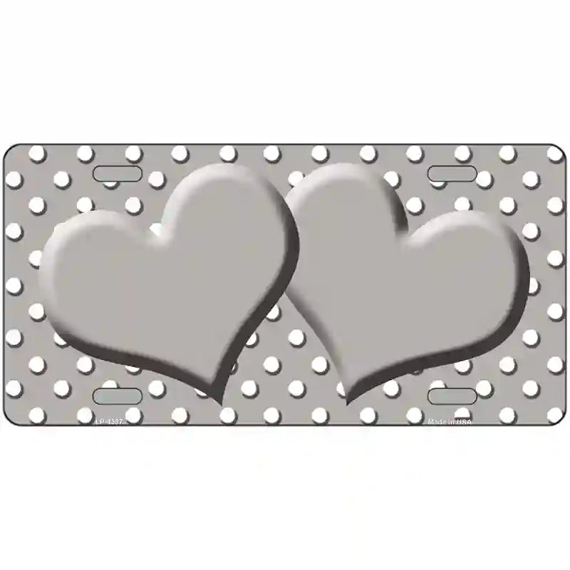 LLP-4387 24 x 12 in. Gray White Polka Dot Center Hearts Metal Novelty License Plate