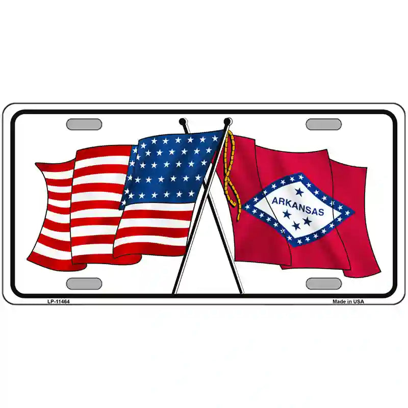 LLP-11464 24 x 12 in. Arkansas Crossed US Flag License Plate