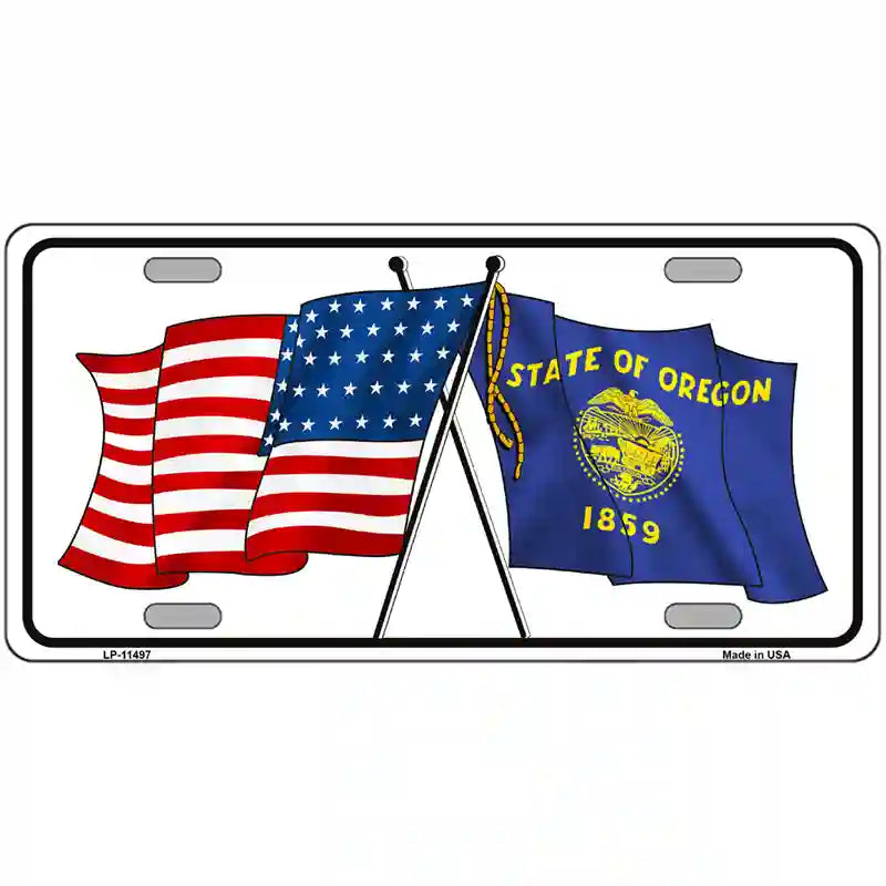 LLP-11497 24 x 12 in. Oregon Crossed US Flag License Plate