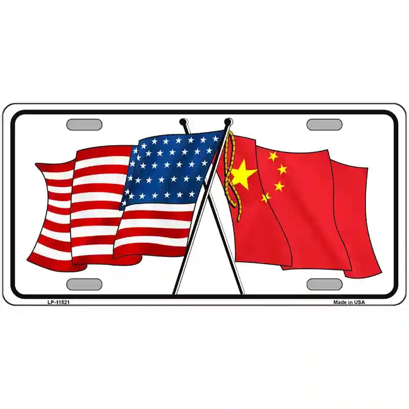 LLP-11521 24 x 12 in. China Crossed US Flag License Plate