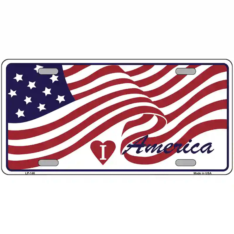 LLP-146 24 x 12 in. I Love America Flag Metal Novelty License Plate