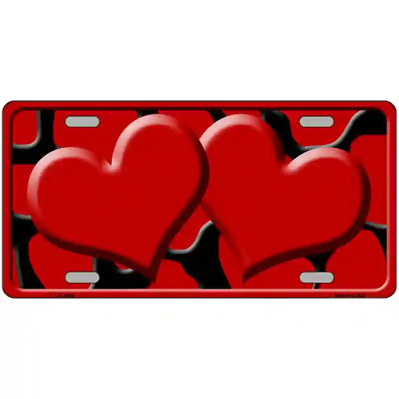 LLP-2449 24 x 12 in. Red Black Giraffe Red Centered Hearts Novelty License Plate