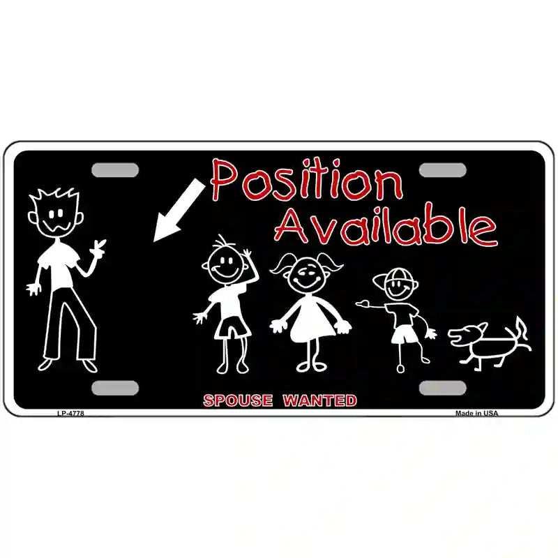 LLP-4778 24 x 12 in. Position Available Metal Novelty License Plate