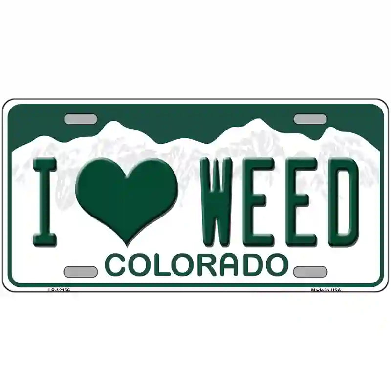 LLP-12156 24 x 12 in. I Love Weed Colorado Novelty Metal License Plate