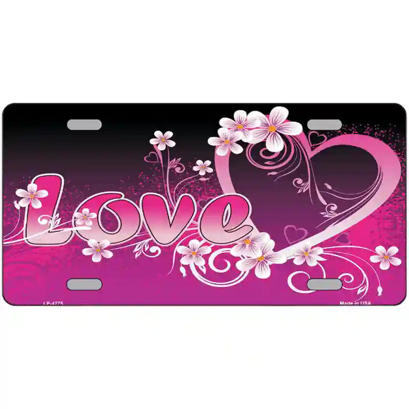 LLP-4775 24 x 12 in. Love Heart & Flowers Metal Novelty License Plate