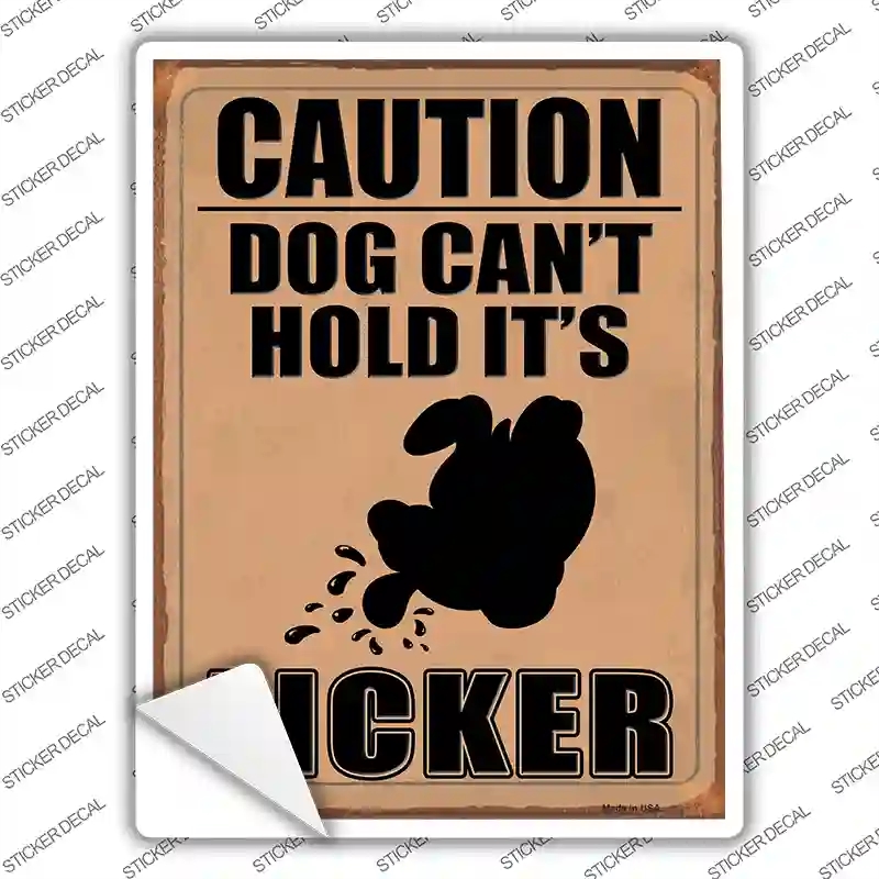 P-3882s-L Caution Dog Licker Brown Novelty Rectangle Sticker Decal - Large