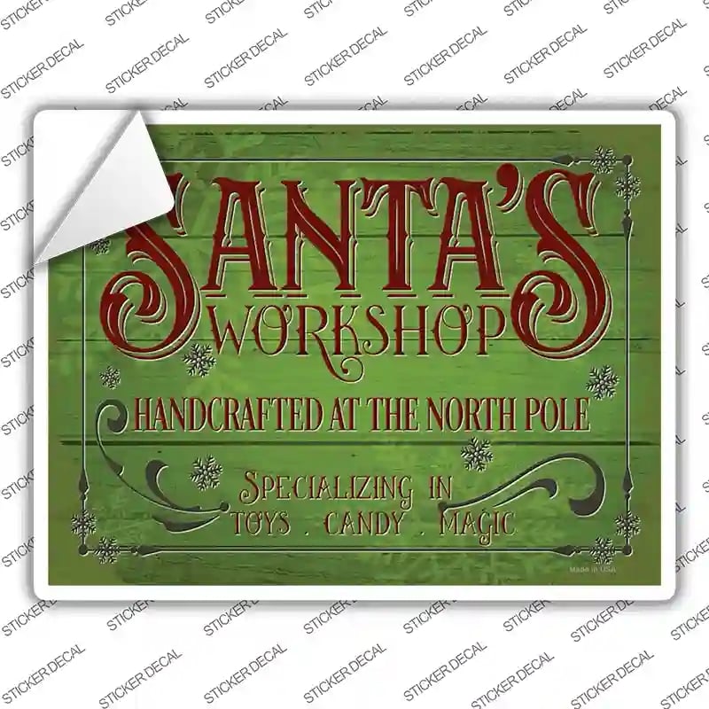 P-3896s-S Santas Workshop Novelty Rectangle Sticker Decal - Small