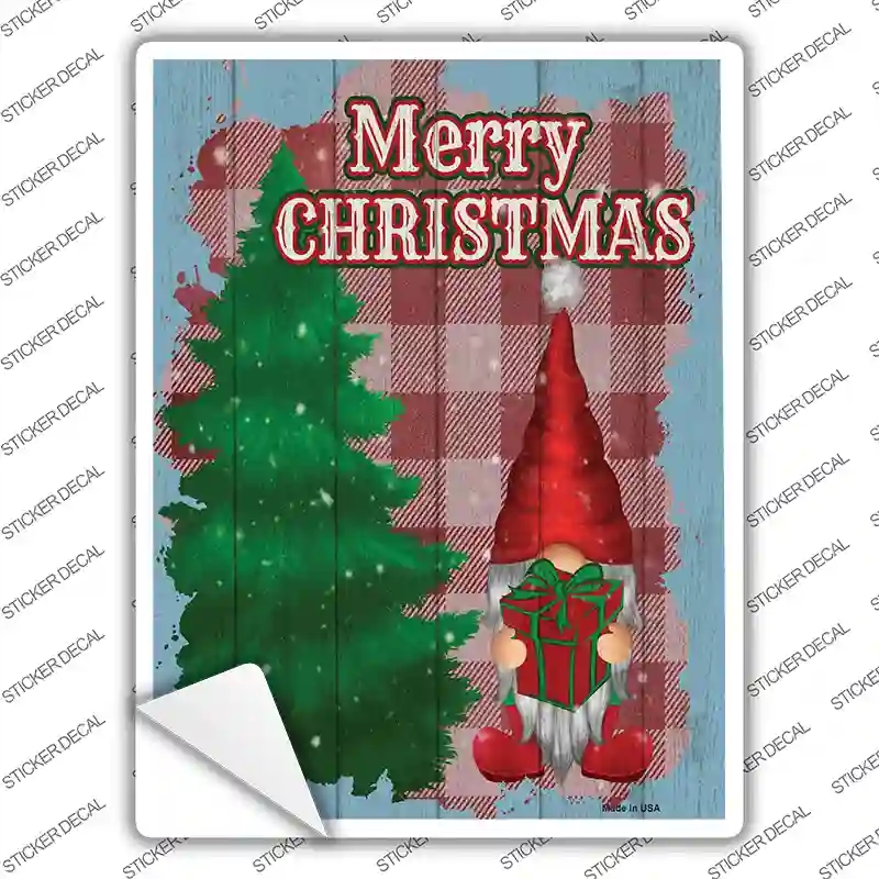 P-3916s-S Merry Christmas Red Gnome Novelty Rectangle Sticker Decal - Small