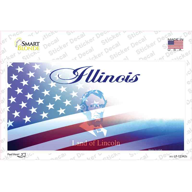 LP-12342s-M Illinois with American Flag Novelty Sticker Decal - Medium