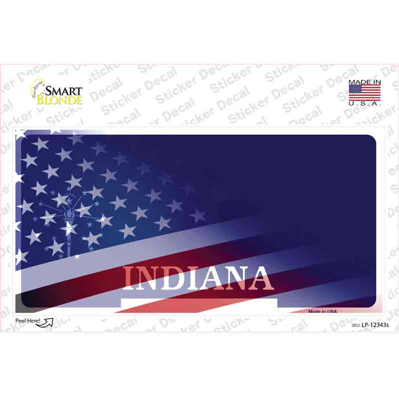 LP-12343s-M Indiana with American Flag Novelty Sticker Decal - Medium