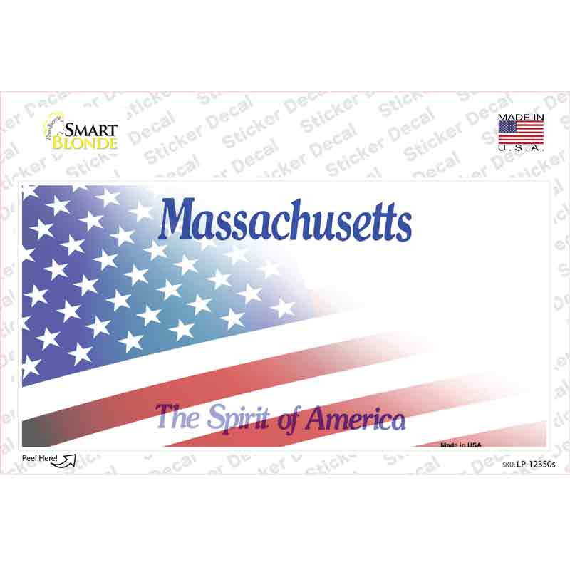 LP-12350s-M Massachusetts with American Flag Novelty Sticker Decal - Medium