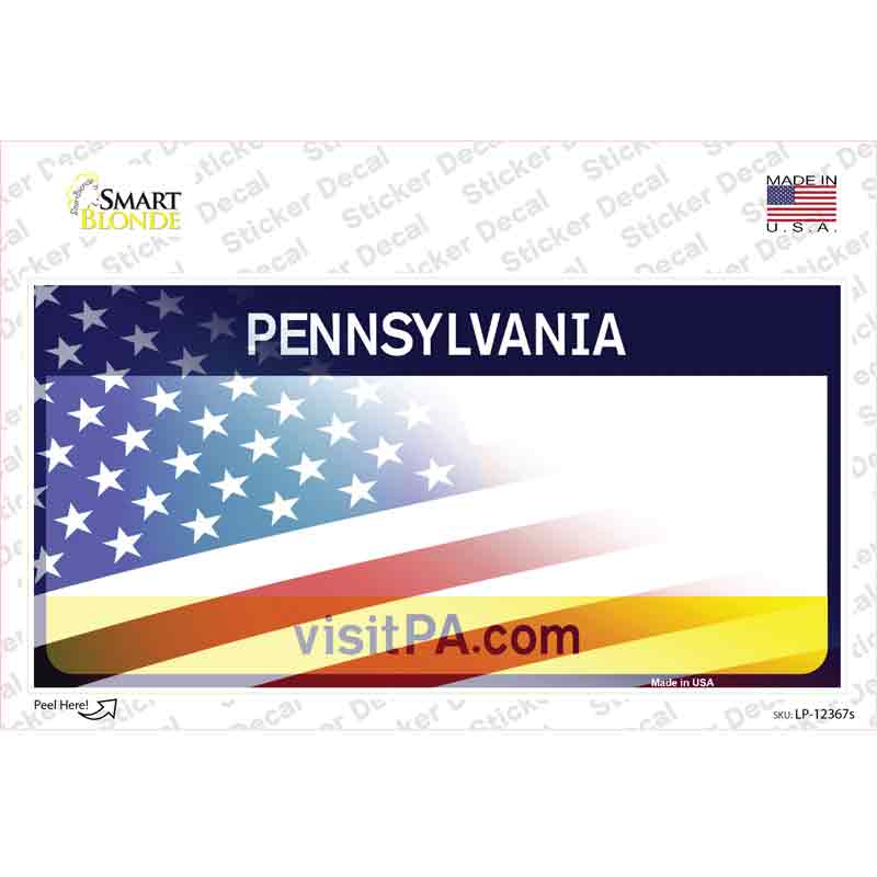 LP-12367s-M Pennsylvania with American Flag Novelty Sticker Decal - Medium