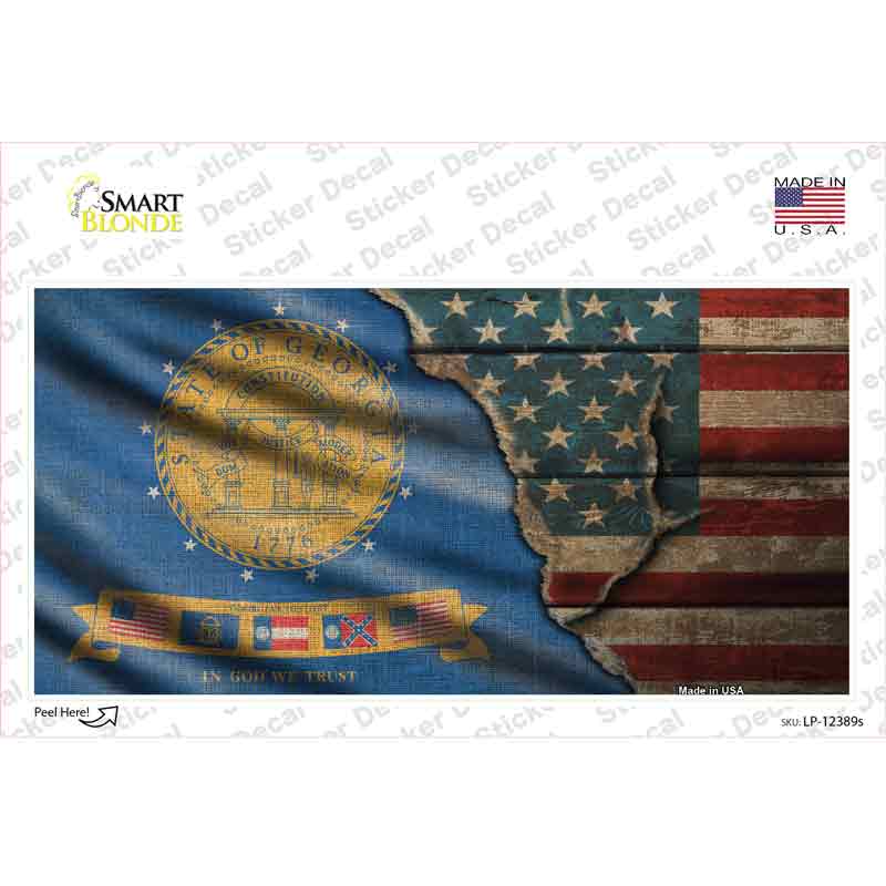 LP-12389s-M Georgia & American Flag Novelty Sticker Decal - Medium