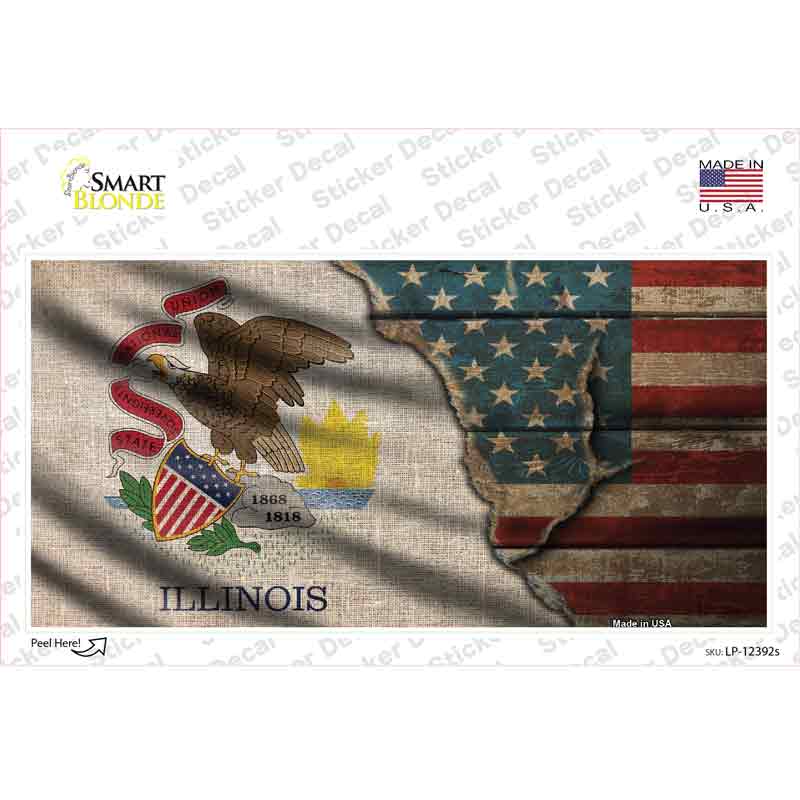 LP-12392s-M Illinois & American Flag Novelty Sticker Decal - Medium