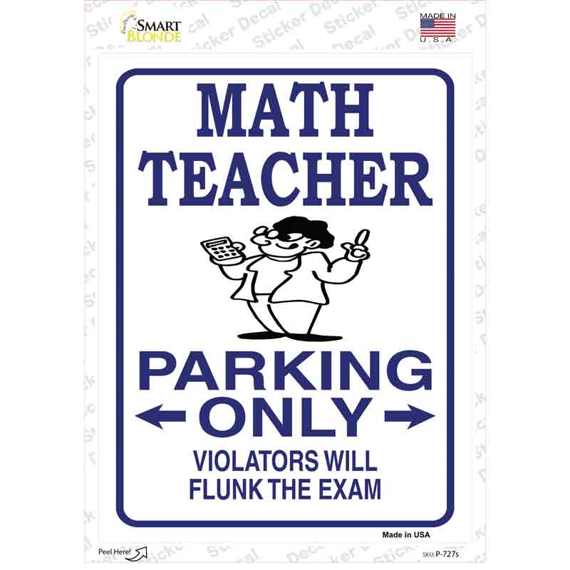 P-727s-M Math Teacher Parking Novelty Rectangle Sticker Decal - Medium