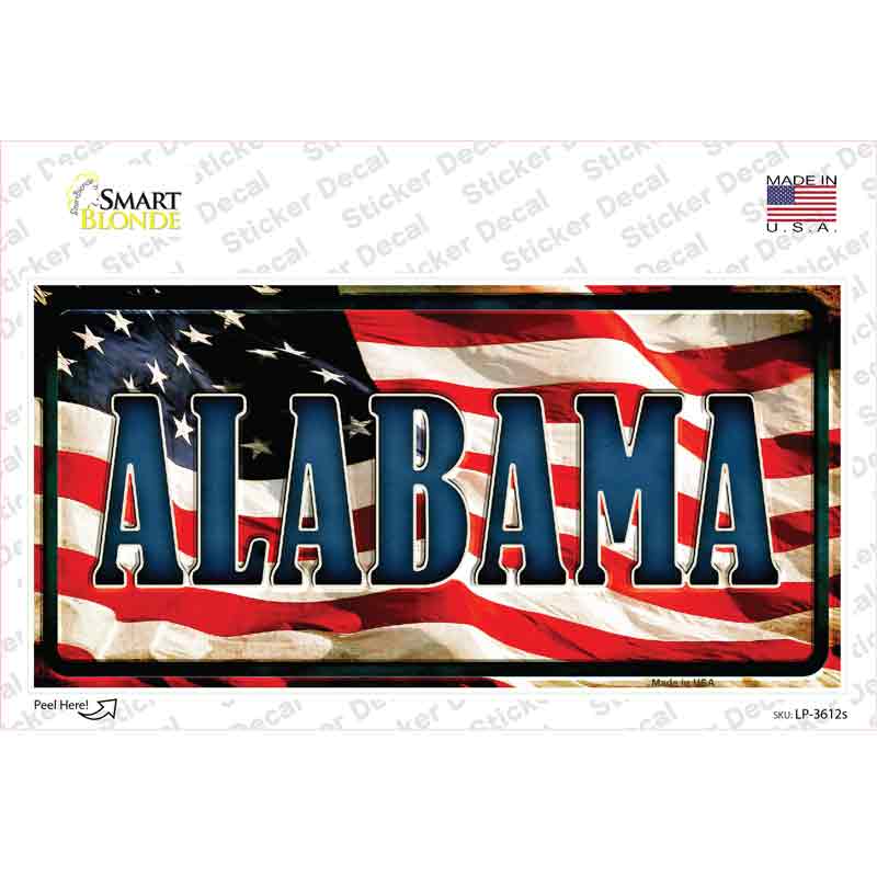 LP-3612s-M Alabama on American Flag Novelty Sticker Decal - Medium