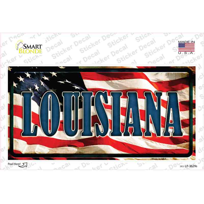 LP-3629s-M Louisiana on American Flag Novelty Sticker Decal - Medium