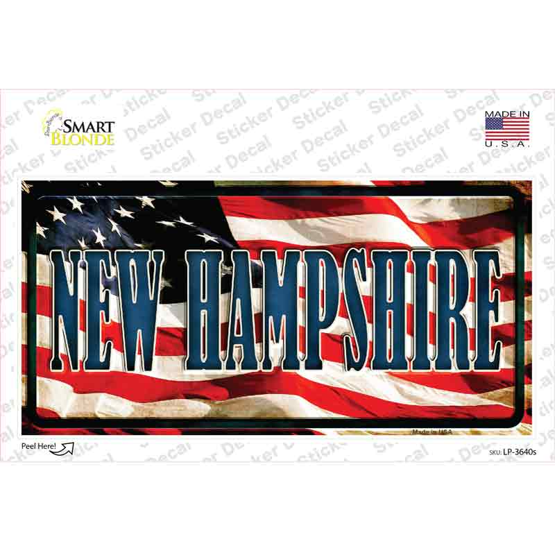 LP-3640s-M   Hampshire on American Flag Novelty Sticker Decal - Medium