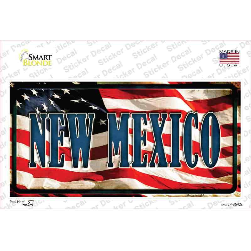 LP-3642s-M   Mexico on American Flag Novelty Sticker Decal - Medium