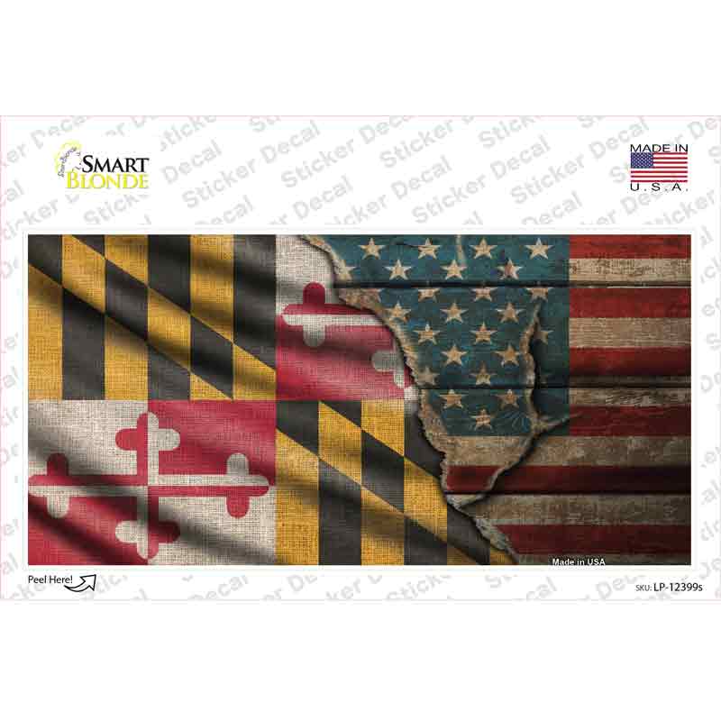 LP-12399s-M Maryland & American Flag Novelty Sticker Decal - Medium