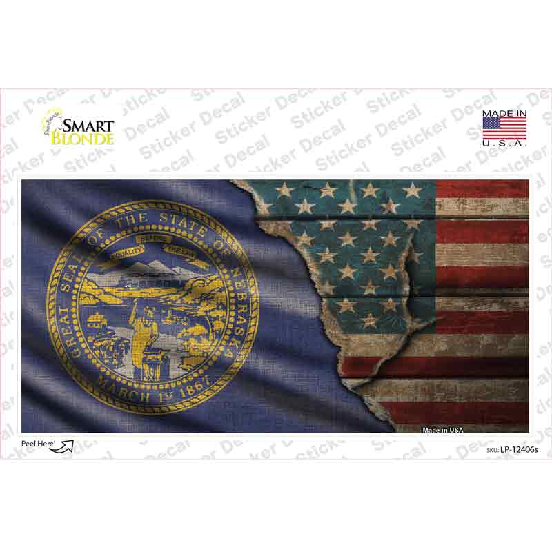 LP-12406s-M Nebraska & American Flag Novelty Sticker Decal - Medium