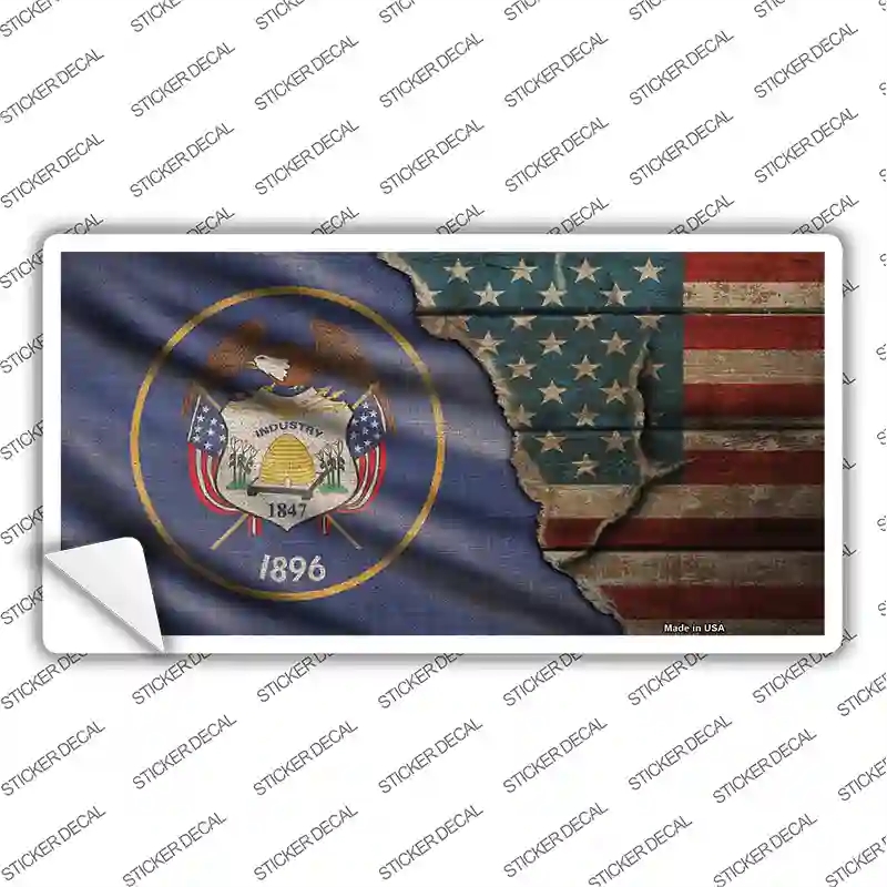 LP-12423s-L Utah & American Flag Novelty Sticker Decal - Large