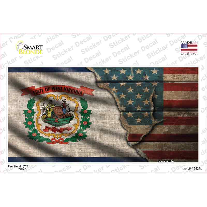 LP-12427s-M West Virginia & American Flag Novelty Sticker Decal - Medium