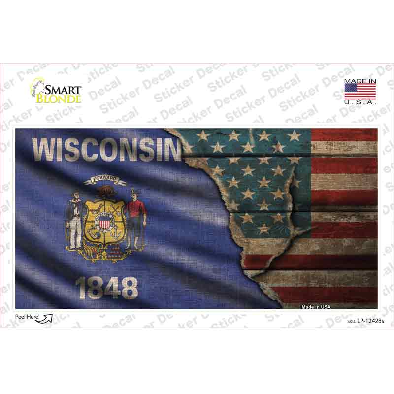 LP-12428s-M Wisconsin & American Flag Novelty Sticker Decal - Medium