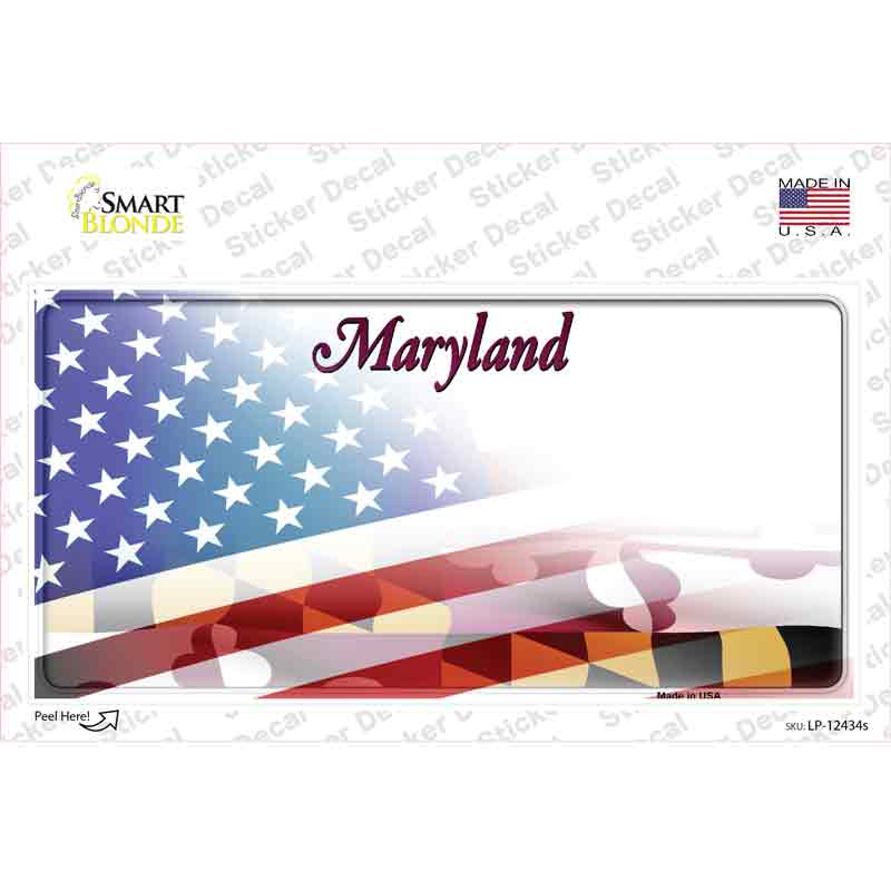 LP-12434s-M Maryland Half American Flag Novelty Sticker Decal - Medium