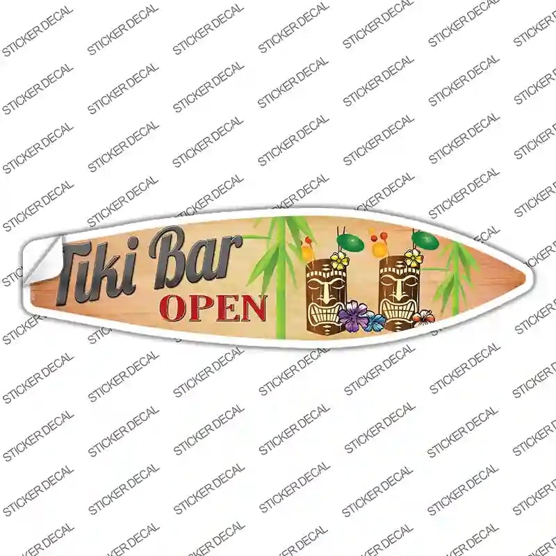 SB-094s-S Tiki Bar Open Novelty Surfboard Sticker Decal - Small