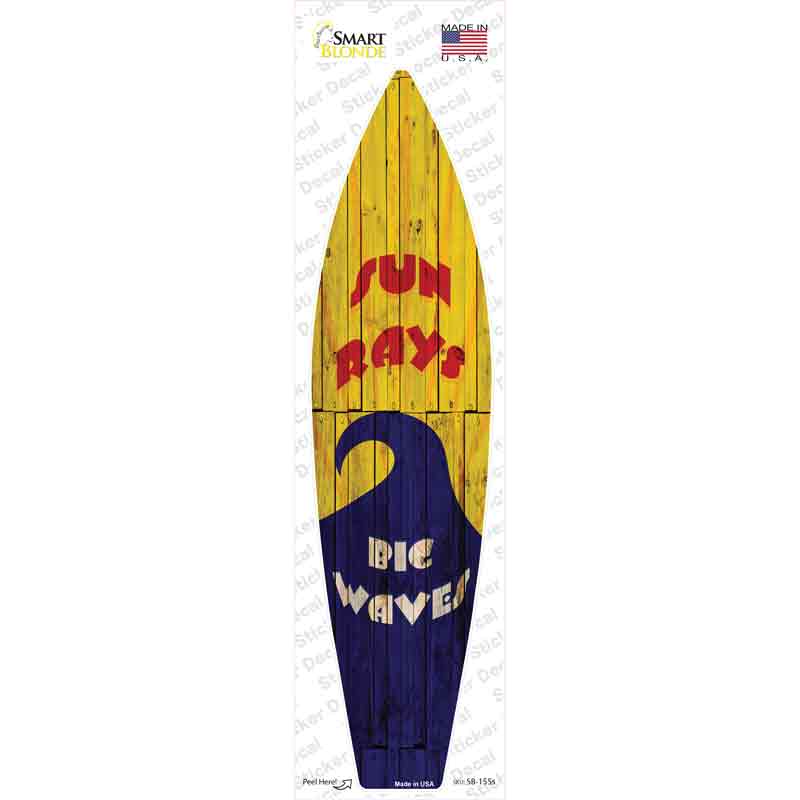 SB-155s-M Sun Rays Big Waves Novelty Surfboard Sticker Decal - Medium
