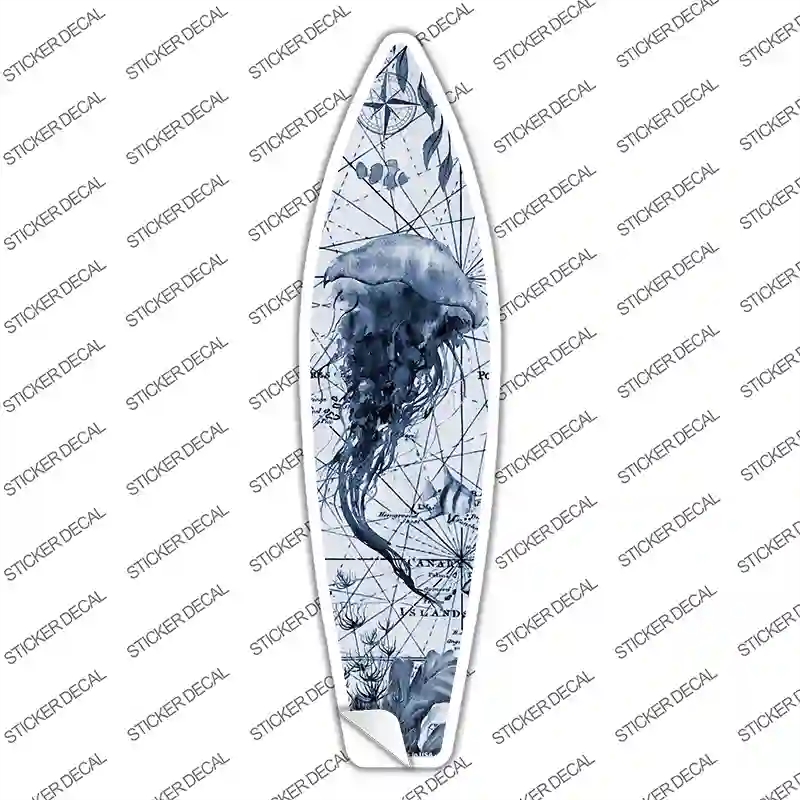 SB-213s-L Black & White Jellyfish Novelty Surfboard Sticker Decal - Large