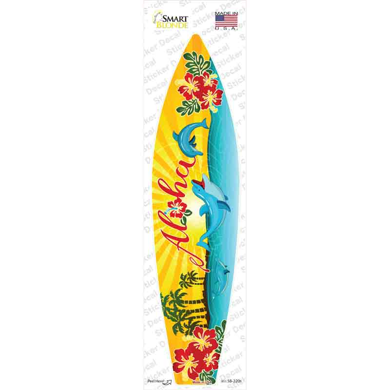 SB-220s-M Aloha with Dolphins Novelty Surfboard Sticker Decal - Medium